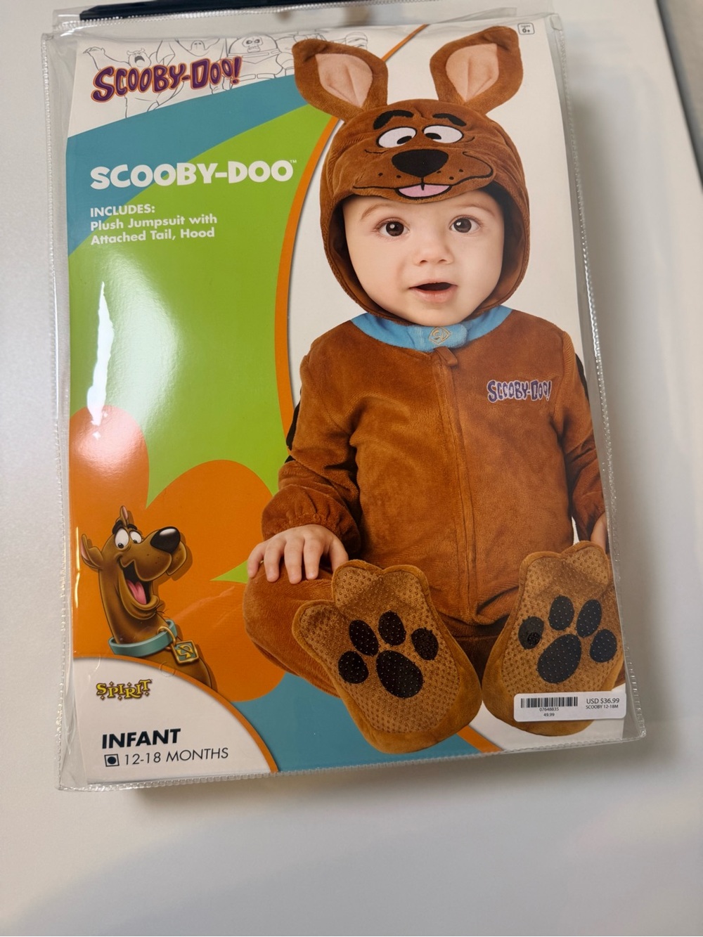 12-18 months Infant Scoobie Doo costume. Like new, in original packaging